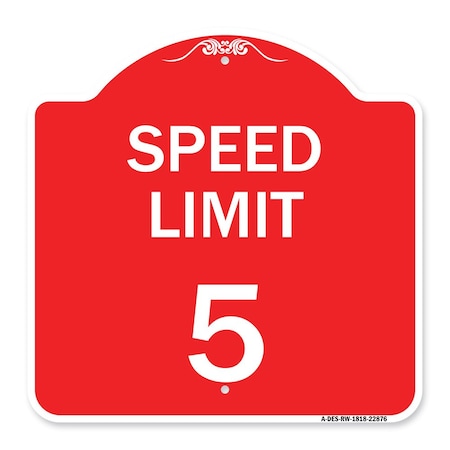 Speed Regulation Sign Speed Limit 5 Mph, Red & White Aluminum Architectural Sign